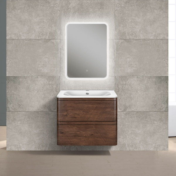 Тумба Vincea Vico 600 подвесная, 2 выкатных ящика soft close, R.Wood с умывальником VCB-2VP600W из искуственного камня, цвет белый