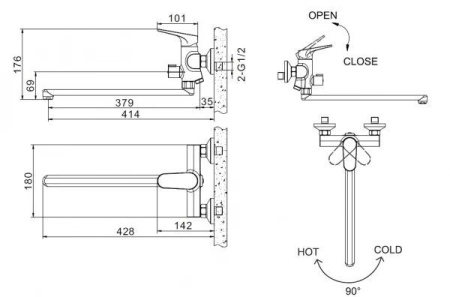 Смеситель для ванны Bravat Eler F6191238CP-01L-RUS
