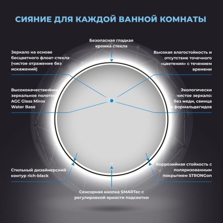 Зеркало с фронтальной LED-подсветкой Wellsee 7 Rays' Spectrum 172200260