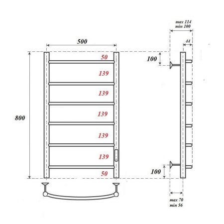 Полотенцесушитель электрический Point PN04858W П6 500x800 диммер справа, белый