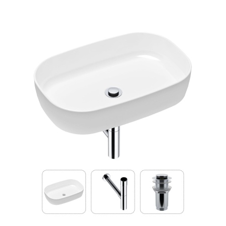 Комплект 3 в 1 Lavinia Boho Bathroom Sink 21520079: накладная фарфоровая раковина 54 см, металлический сифон, донный клапан