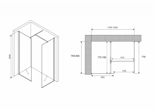 Душевой уголок ABBER Immer Offen AG67128B