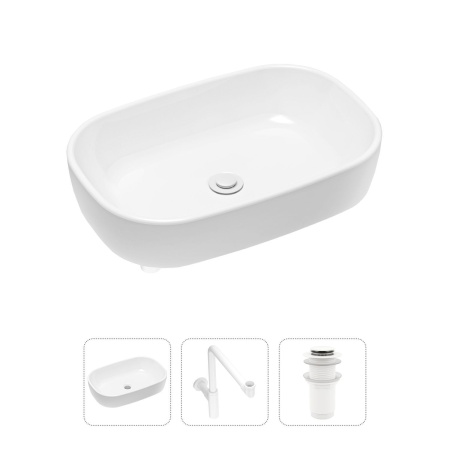Комплект 3 в 1 Lavinia Boho Bathroom Sink 21520053: накладная фарфоровая раковина 54 см, металлический сифон, донный клапан