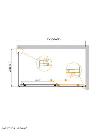 Душевой уголок CEZARES MOLVENO-AH-11-140/80-C-Cr-IV