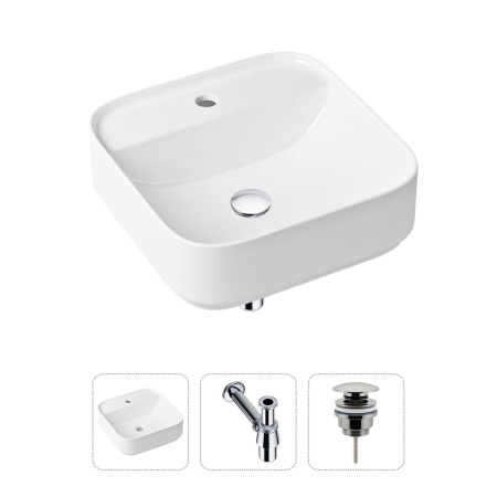 Комплект 3 в 1 Lavinia Boho Bathroom Sink 21520274: накладная фарфоровая раковина 42 см, металлический сифон, донный клапан