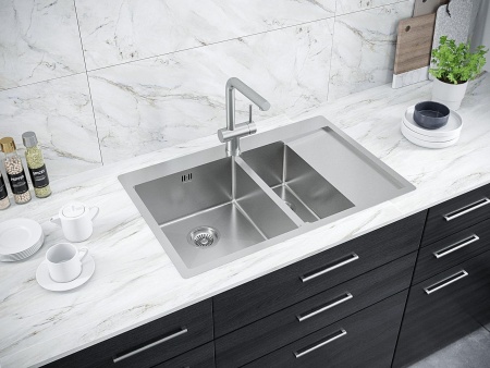 Мойка нерж. сталь KRONER 78/2SF, PM227851-BSL, брашированная сталь, левая, 780х510мм, Paulmark