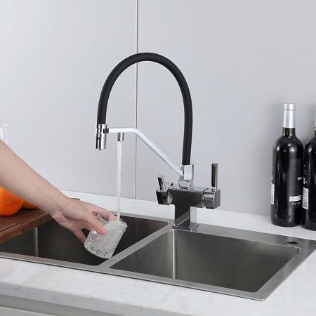 Смеситель для кухни с гибким изливом и подключением фильтра GAPPO G4395-60, хром