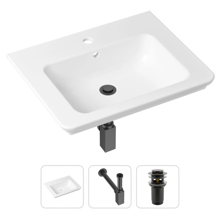 Комплект 3 в 1 Lavinia Boho Bathroom Sink 21520395: врезная фарфоровая раковина 60 см, металлический сифон, донный клапан