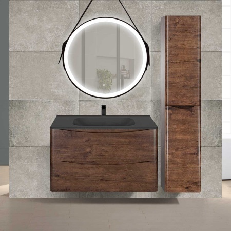 Тумба Vincea Paola 800 подвесная, 2 выкатных ящика soft close, R.Wood с умывальником VCB-2VP800B из искусственного камня, цвет черный