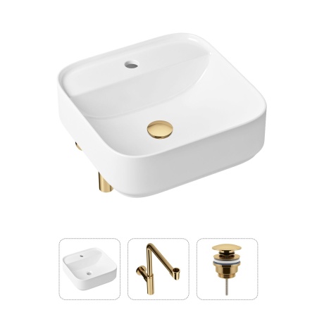 Комплект 3 в 1 Lavinia Boho Bathroom Sink 21520320: накладная фарфоровая раковина 42 см, металлический сифон, донный клапан