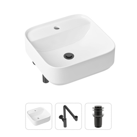 Комплект 3 в 1 Lavinia Boho Bathroom Sink 21520317: накладная фарфоровая раковина 42 см, металлический сифон, донный клапан