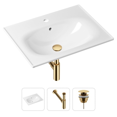 Комплект 3 в 1 Lavinia Boho Bathroom Sink 21520472: врезная фарфоровая раковина 60 см, металлический сифон, донный клапан