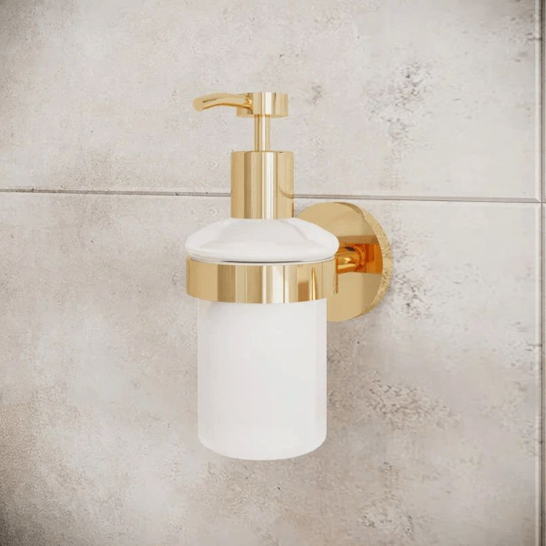 Акционный набор аксессуаров для туалета 2 в 1 Wellsee Finishing Touch 182513001: дозатор для жидкого мыла и крючок для полотенца (цвет золото)