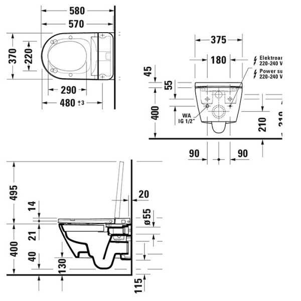 Duravit D-Neo Унитаз подвесной, безободковый, Sensowash,  с покрытием Hygieneglaze, цвет: белый 2502092096