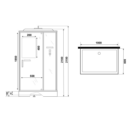 Душевая кабина Niagara Standart ST100/80/15Q (100х80х215) прямоугольник,поддон 15см,распашная,проф.белый