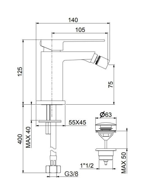 Смеситель для биде Fiore Kube 100BB8535, белый