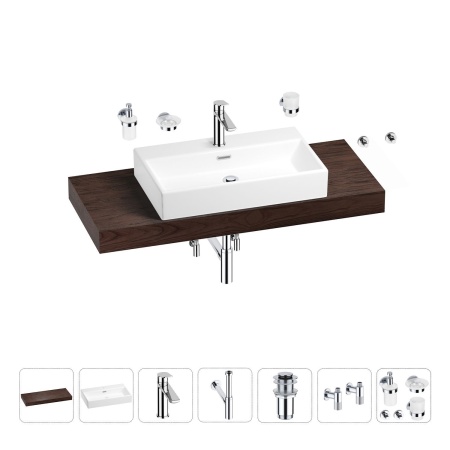 Раковина 70 см со столешницей 120 см Wellsee Graceful Pro 201012721 в наборе 10 в 1: столешница, раковина, смеситель, сифон, донный клапан, угловые вентили, аксессуары (цвет хром)