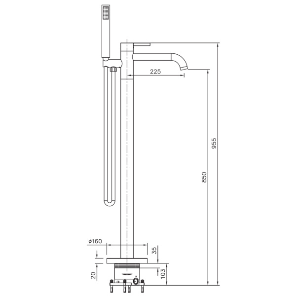 Смеситель для ванны напольный Raiber RPG-010, золото