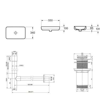 Комплект 3 в 1 Lavinia Boho Bathroom Sink 21520135: накладная фарфоровая раковина 55 см, металлический сифон, донный клапан