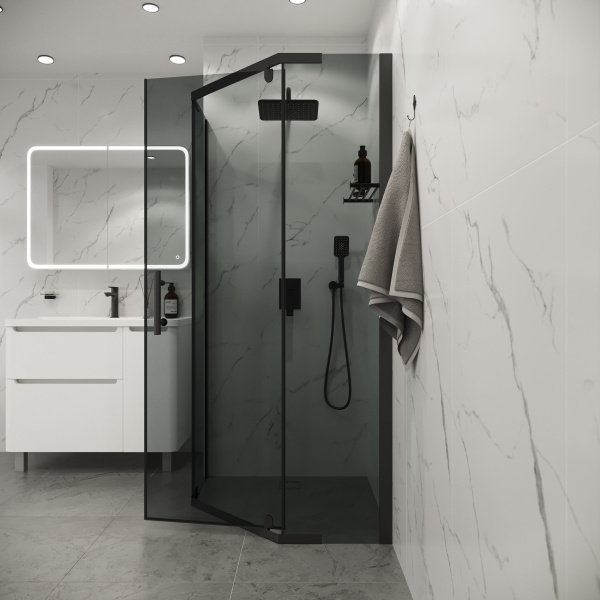 Душевое ограждение Niagara Eco NG-1010-14DT (100х100х190) трапеция,распашное,черный,стекло тонированное