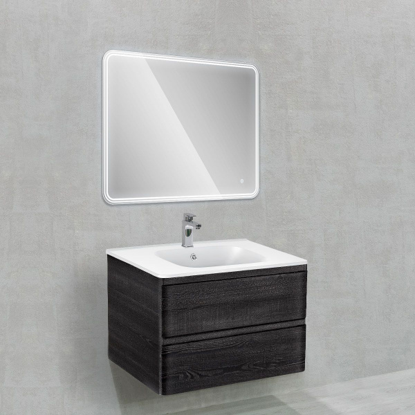 Тумба Vincea Vico 800 подвесная, 2 выкатных ящика soft close, Carbone с умывальником VCB-2VP800W из искусственного камня, цвет белый