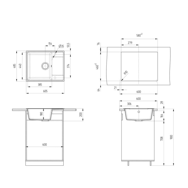 Кухонная мойка Ulgran Quartz Prima 605-10, песок
