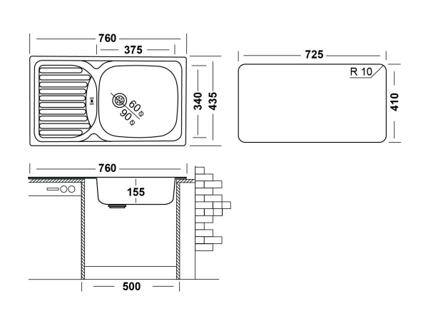 Кухонная мойка UKINOX Классика CLM760.435 -GW6K 1R, 43,5*76