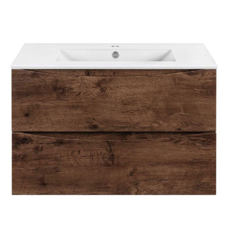 Тумба Vincea Mia Slim 800 подвесная, 2 выкатных ящика soft close, R.Wood с умывальником VBS-13980S1 керамическая, цвет белый