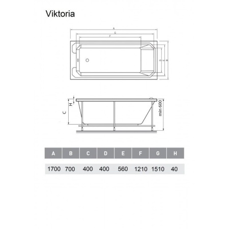 Ванна акриловая Relisan Viktoria Гл000026566, 170х70