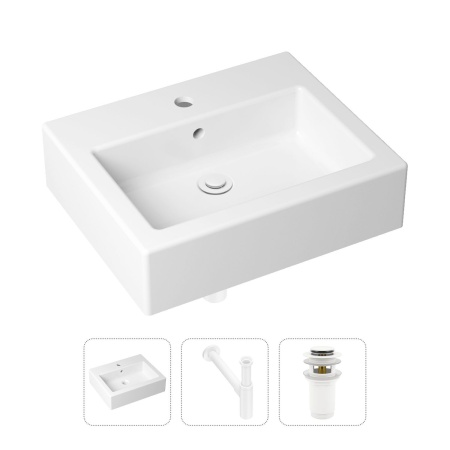 Комплект 3 в 1 Lavinia Boho Bathroom Sink 21520692: накладная фарфоровая раковина 50.5 см, металлический сифон, донный клапан