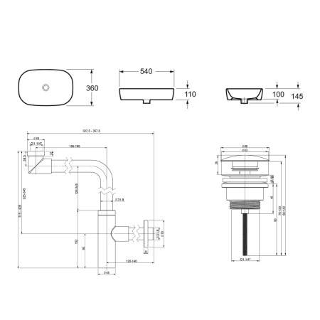 Комплект 3 в 1 Lavinia Boho Bathroom Sink 21520046: накладная фарфоровая раковина 54 см, металлический сифон, донный клапан