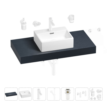 Раковина 43 см со столешницей 100 см Wellsee Graceful Pro 201012230 в наборе 10 в 1: столешница, раковина, смеситель, сифон, донный клапан, угловые вентили, аксессуары (цвет матовый белый)