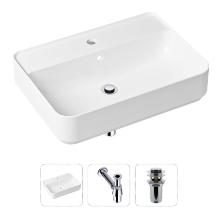 Комплект 3 в 1 Lavinia Boho Bathroom Sink 21520327: накладная фарфоровая раковина 60 см, металлический сифон, донный клапан