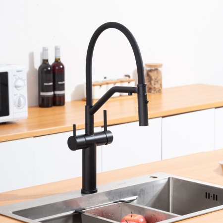 Смеситель для кухни с гибким изливом и подключением фильтра GAPPO G4399-86, черный