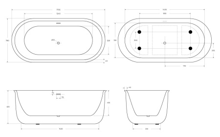 Акриловая ванна BELBAGNO BB709-1700-780