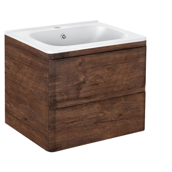 Тумба Vincea Vico 600 подвесная, 2 выкатных ящика soft close, R.Wood с умывальником VCB-2VP600W из искуственного камня, цвет белый