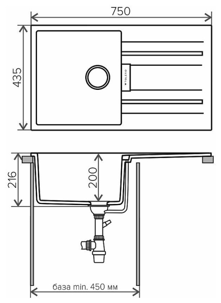 Кухонная мойка TOLERO Loft TL-750 №001 Серый металлик