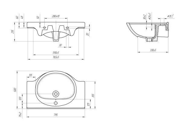 Раковина мебельная Cersanit ERICA 80, S-UM-ERI80/1-w