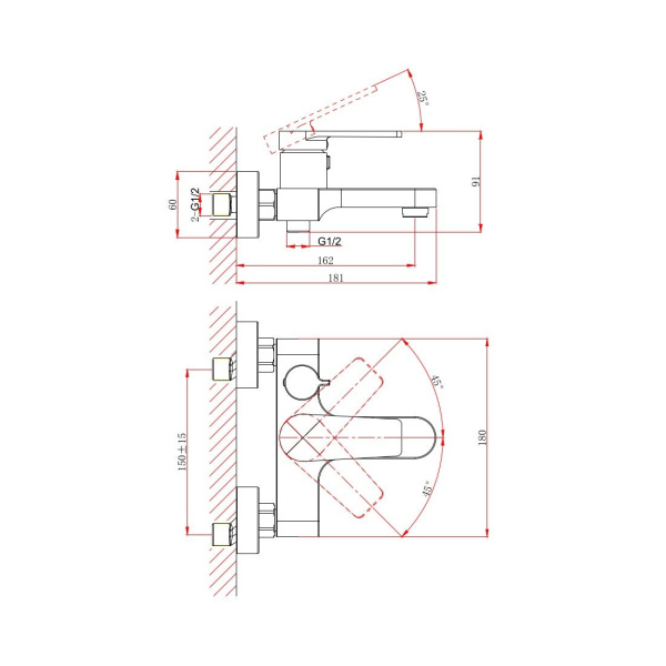 Смеситель на борт ванны D&K Bayern.Fürth DA1523201, хром