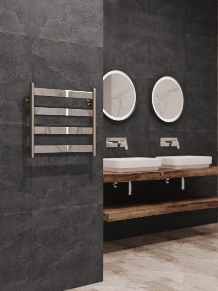 Полотенцесушитель водяной Stinox Napoli 500x500, нижнее подключение, хром, 1" НР (наружная резьба), 4 перекладины