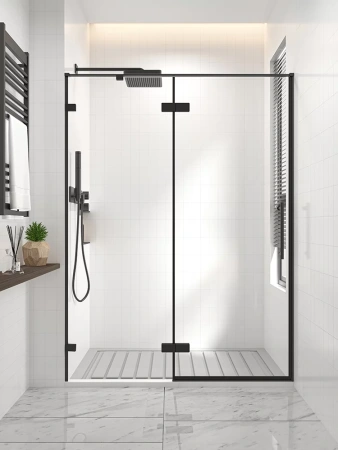 Душевая дверь распашная Veconi Premium Alassio B, 1200х2000, черный матовый, стекло прозрачное осветленное
