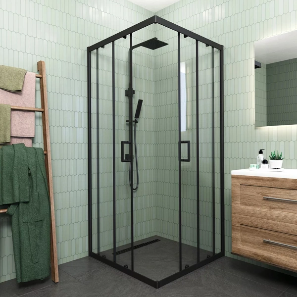 Душевой угол Veconi Rovigo RV-13, 1100x1100x1950, черный, стекло прозрачное
