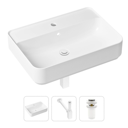 Комплект 3 в 1 Lavinia Boho Bathroom Sink 21520347: накладная фарфоровая раковина 60 см, металлический сифон, донный клапан