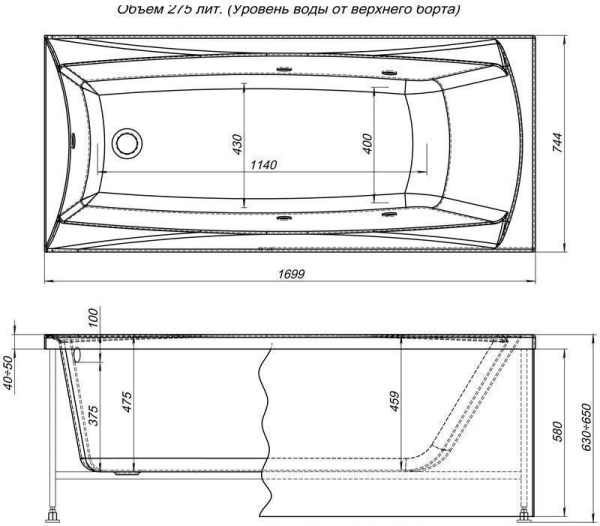 Акриловая ванна Aquanet Cariba 170x75 (с каркасом)