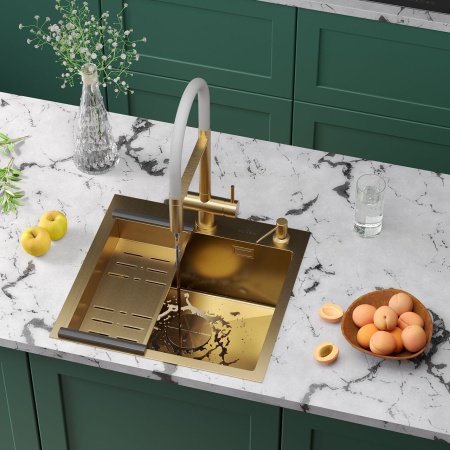 Кухонная мойка RoxenBath Simple 50 PVD золото текстурное покрытие