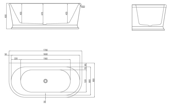 Акриловая ванна BELBAGNO BB408-1700-800