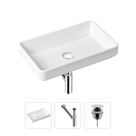 Комплект 3 в 1 Lavinia Boho Bathroom Sink 21520144: накладная фарфоровая раковина 55 см, металлический сифон, донный клапан