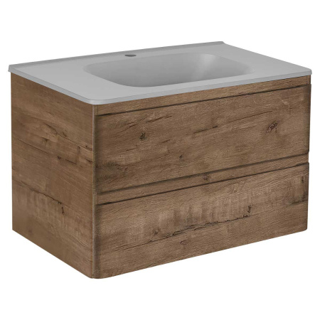 Тумба Vincea Vico 800 подвесная, 2 выкатных ящика soft close, V.Oak с умывальником VCB-2VP800G из искусственного камня, цвет серый
