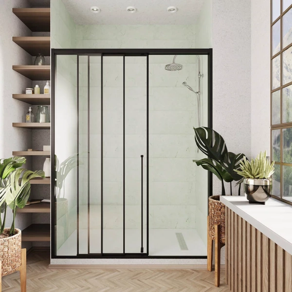 Душевая дверь раздвижная Premium Prato 300 B-L, 1700х2000, черный матовый, стекло прозрачное