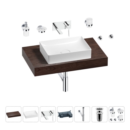 Раковина 50 см со столешницей 80 см Wellsee Pure BY Wellsee 201011146 в наборе 9 в 1: столешница, раковина, встраиваемый смеситель, сифон, выпуск, аксессуары (цвет набора хром)
